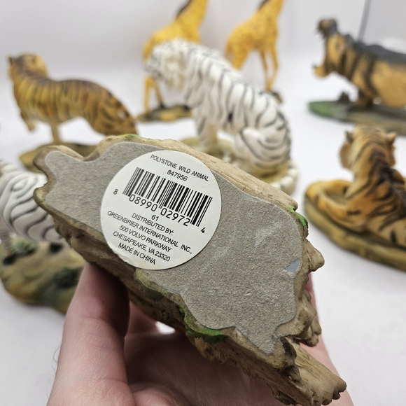 9 Vintage Polystone Figurines Greenbriar Tiger, Hippo, Giraffe, Zebra, Cheetah.  - Picture 3 of 16